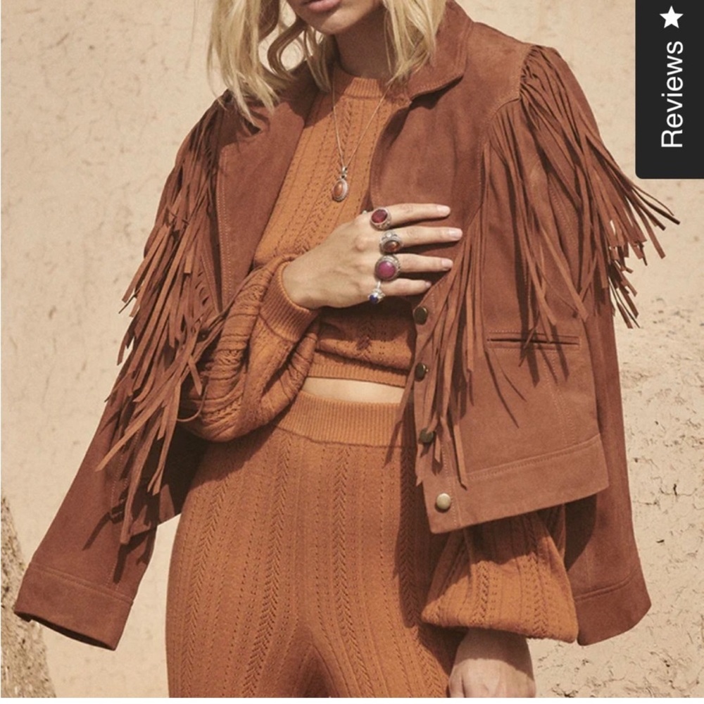 BNWT !! SPELL AND THE GYPSY LEATHER SUEDE RIDER TASSEL FRINGE JACKET 🧥 tobacco